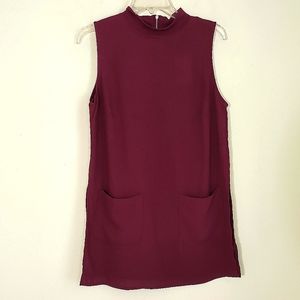 Bobeau Tunic Top Women's Size M Red Mock Neck Sleeveless Slit Sides Pockets